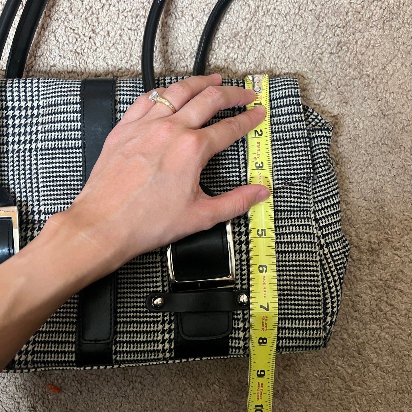 Vtg Y2K Wilson's Leather Baguette Shoulder Bag Plaid Red Lining Classic Office Minimalist