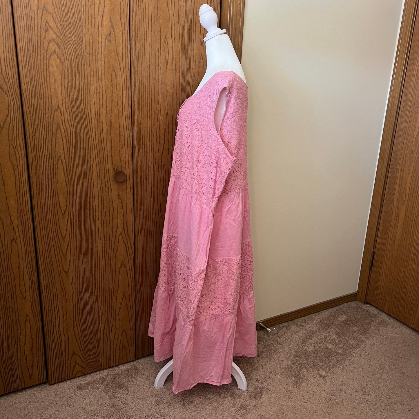 Vtg 90s American Sweetheart Maxi Dress 3X Pink Floral Romantic Feminine Soft Girl