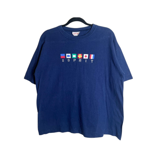 Espirit Mens Spellout Graphic T-Shirt M Navy Country Flags Classic Preppy Sporty