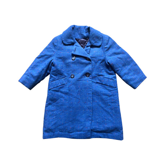 Vintage Girls Pea Coat Royal Blue Checkered Tweed Classic Preppy Academia Winter Holiday