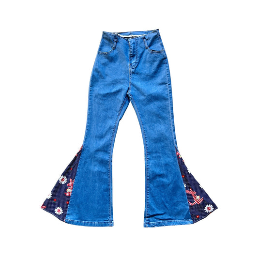 Upycled Bell Bottom Flare Jeans Boho Hippie Festival Kitsch Maximalist Groovy