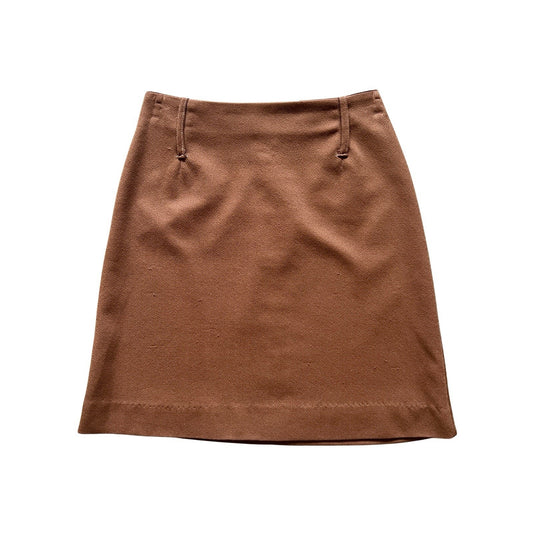 Vtg 70s Mini Skirt Camel Brown Belt Loops Academia Indie Western Classic Preppy