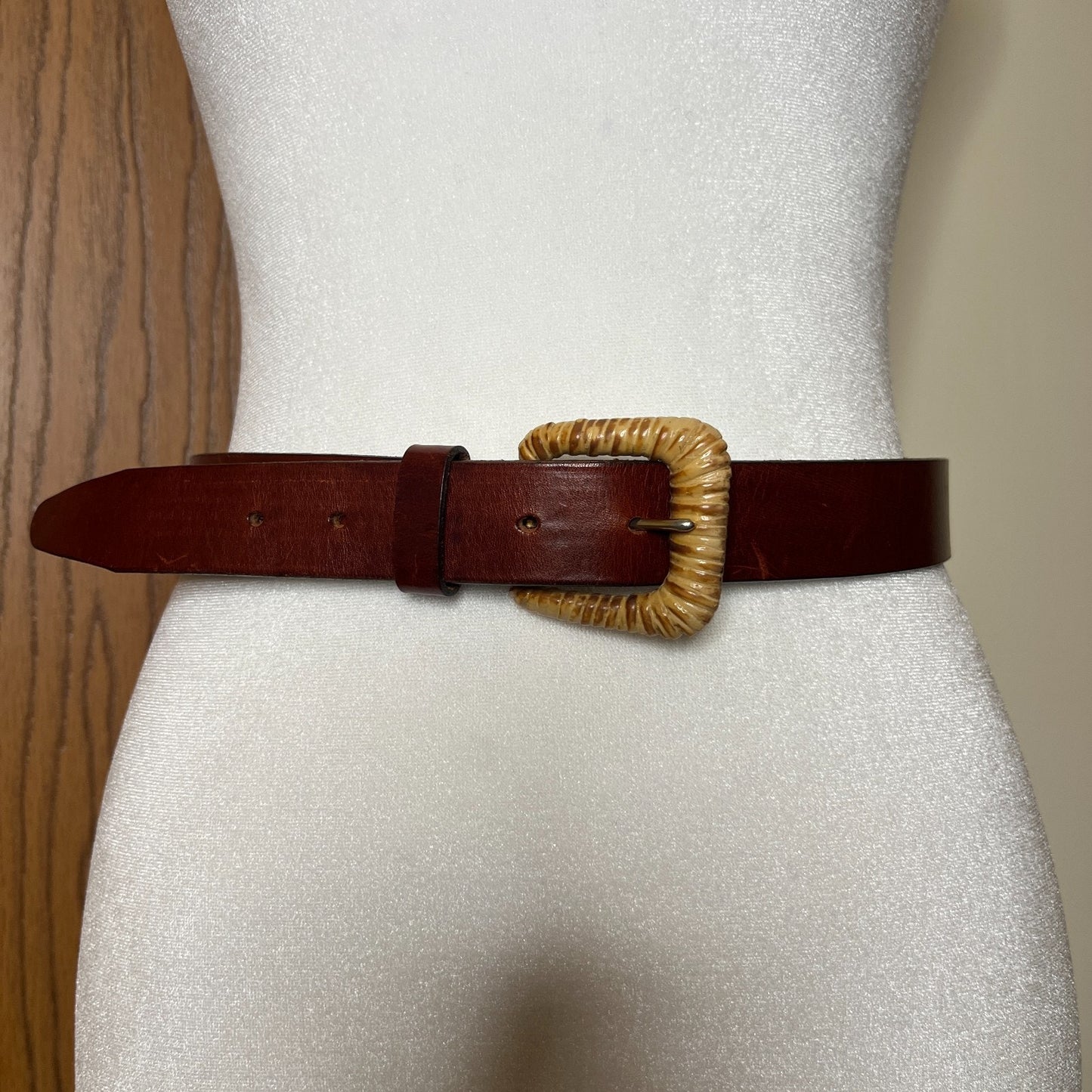 Vtg Talbots Saddle Leather Belt M Wicker Brown Western Classic Boho Minimalist