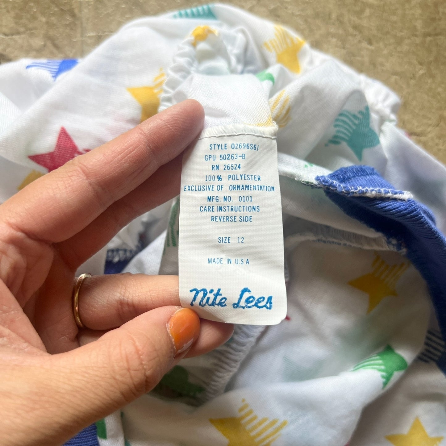 Vtg 80s Nite Lees Baby Romper 12 Multi-color Star Print Patriotic 4th of July