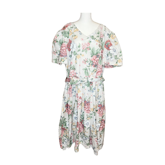 Vintage 80s S.L. Fashions Womens Floral Maxi Dress Size 26W Multi-color Belted Cottagecore Romantic