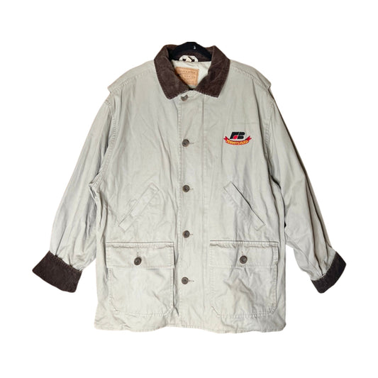 Vintage 90s Swingster Pennsylvania Farm Bureau Mens Chore Barn Coat Size M Beige Brown Corduroy Collar Workwear Outdoor Utility
