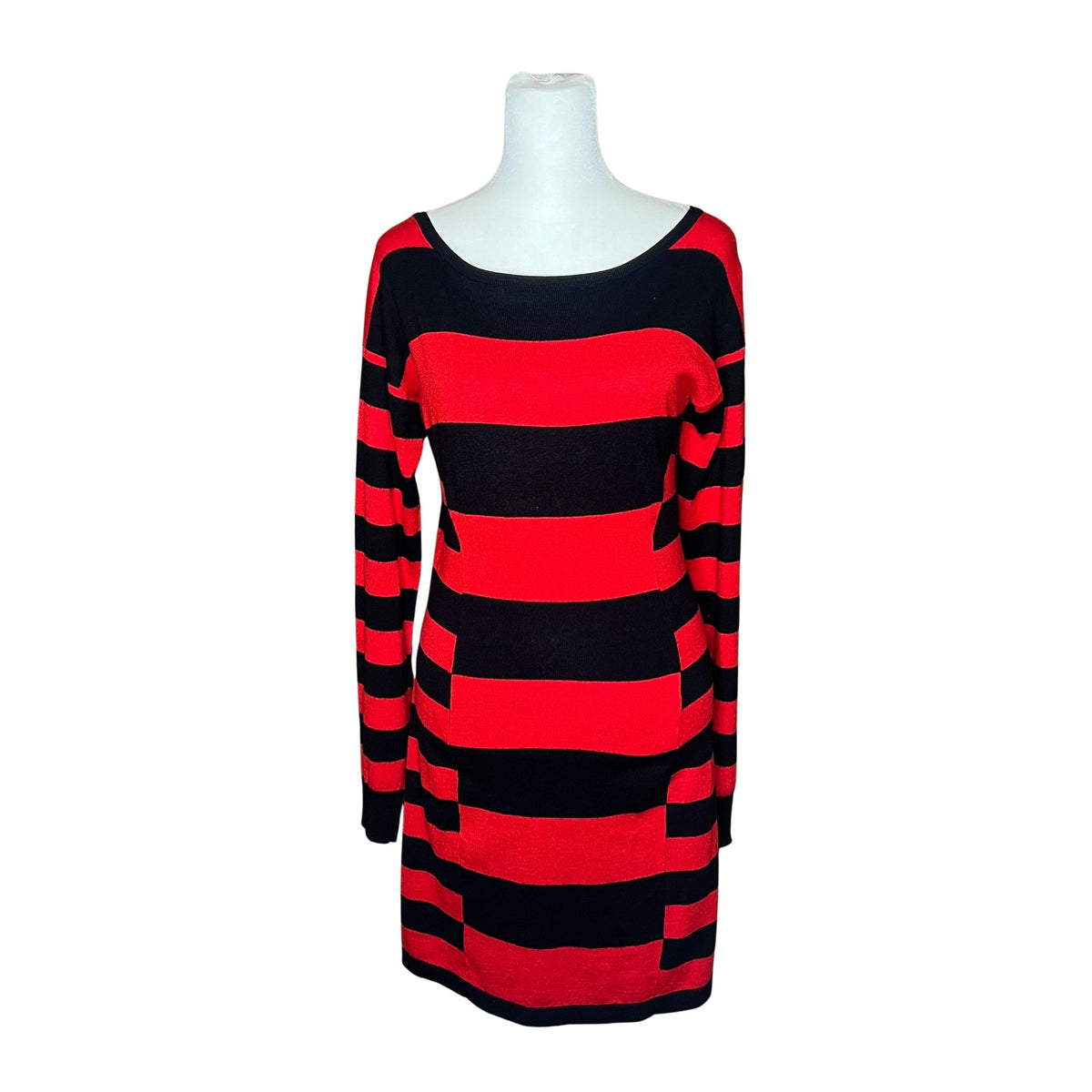 Vtg Y2K Say What Striped Sweater Dress Red Black Mall Goth Punk Grunge Halloween