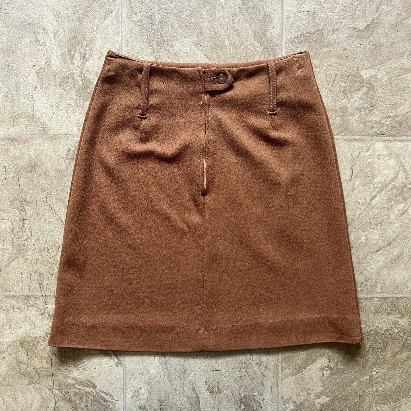Vtg 70s Mini Skirt Camel Brown Belt Loops Academia Indie Western Classic Preppy