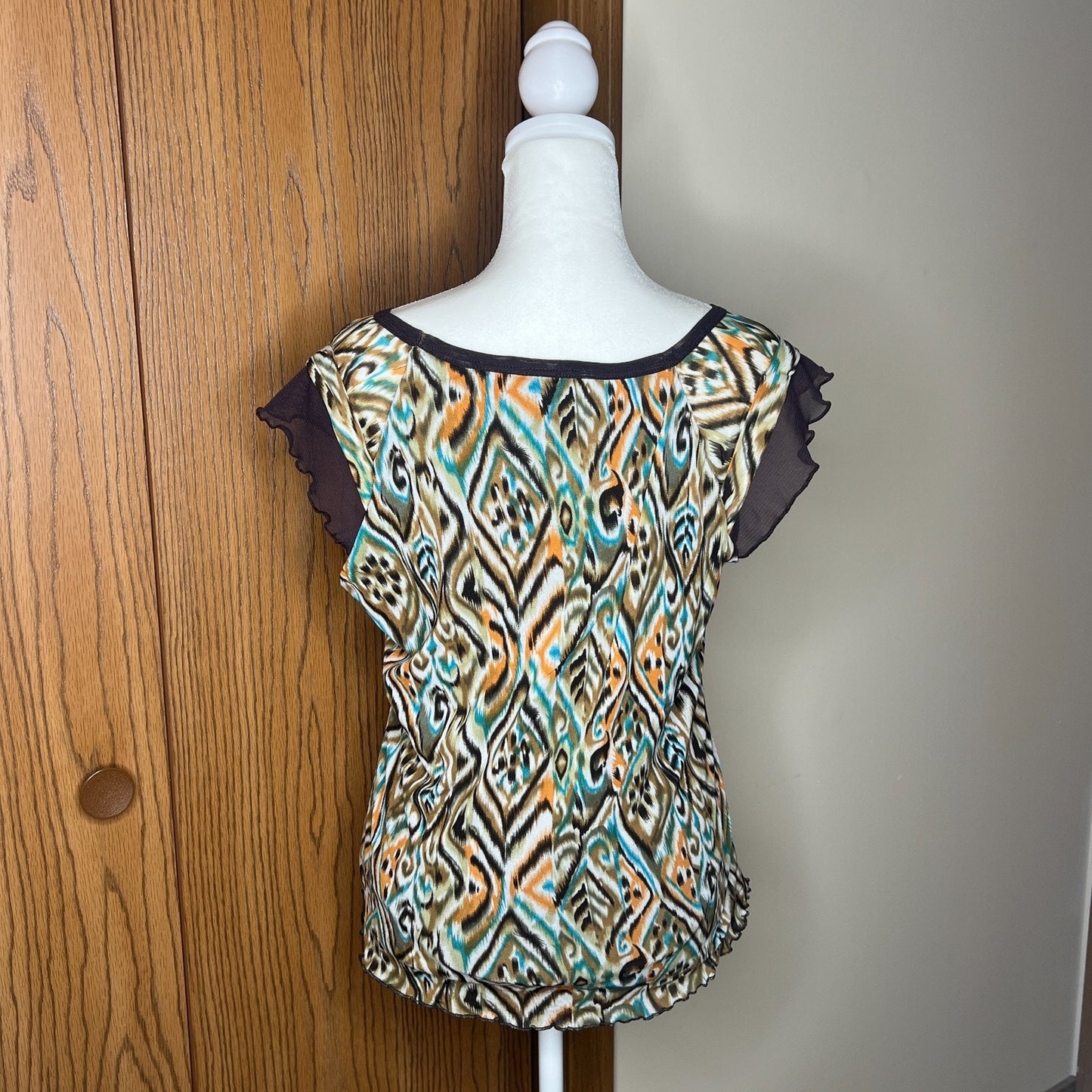 Vintage Y2K Tribal Top M Brown Geometric Rhinestones Fairy Whimsigoth Groovy