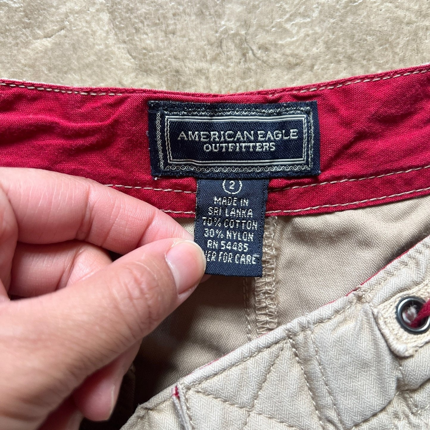 Vtg Y2K American Eagle Mini Cargo Shorts 2 Tan Low Rise Baddie Grunge Gorpcore