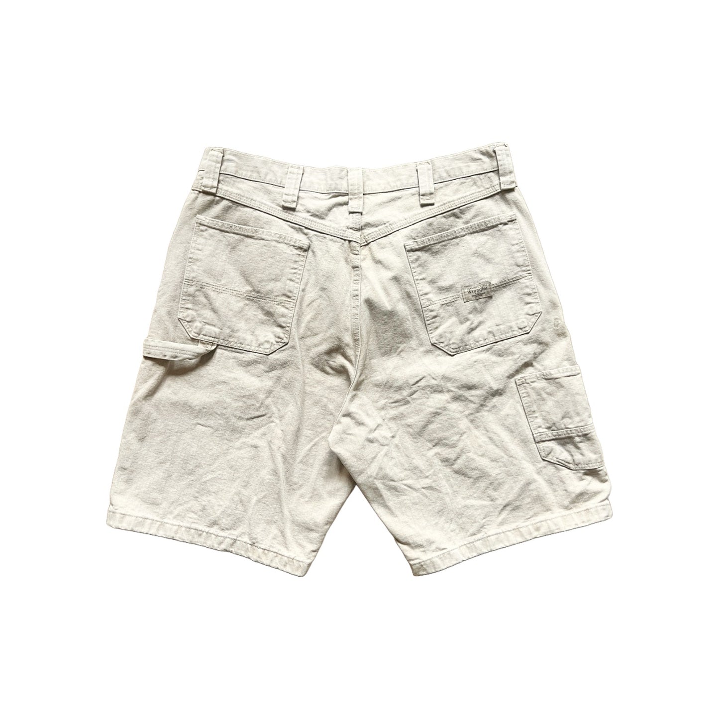 Vtg 90s Wrangler Mens Carpenter Cargo Denim Shorts Beige