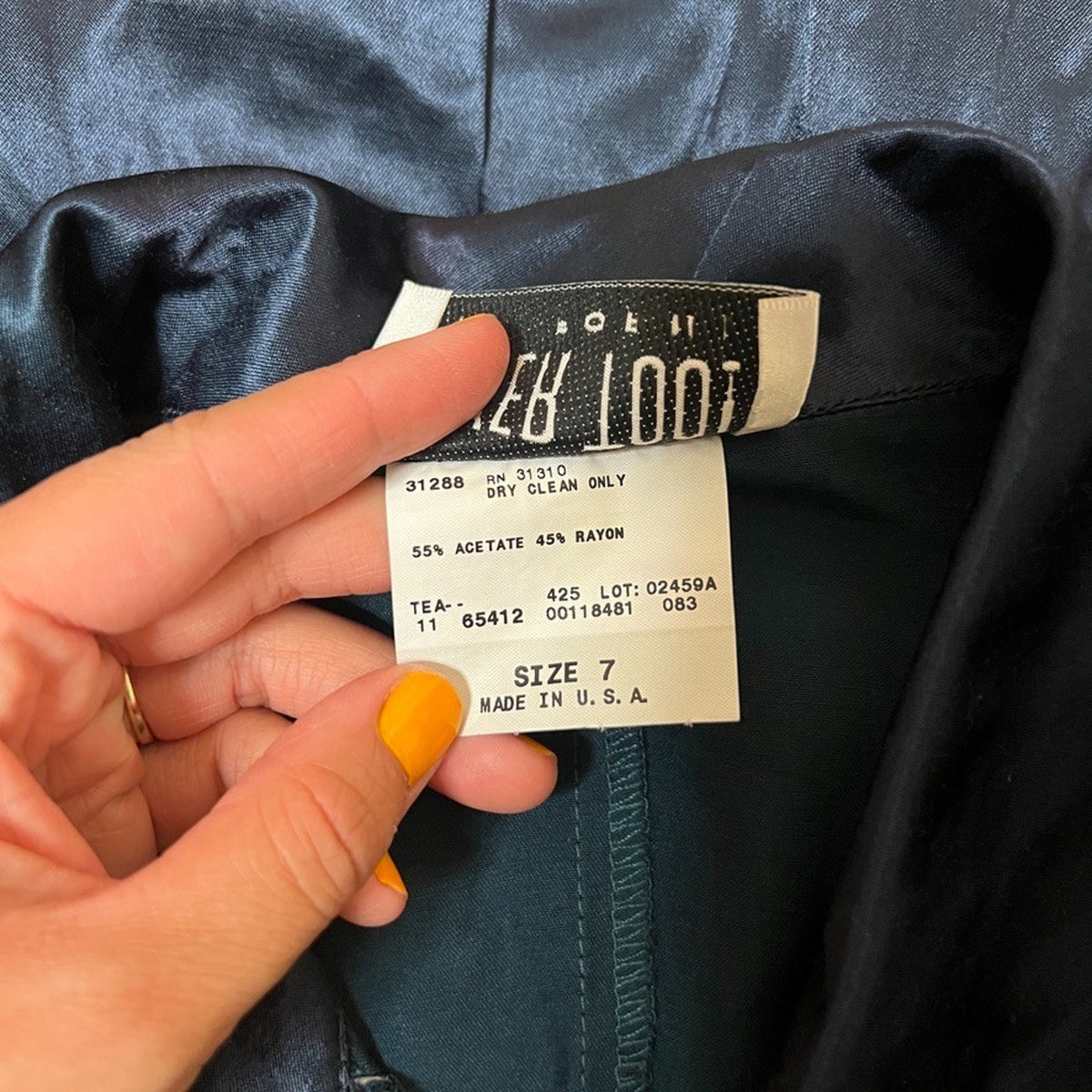 Vtg Y2K Byer Too Dress Navy Satin Shiny Pearl Buttons Office Siren Indie Grunge
