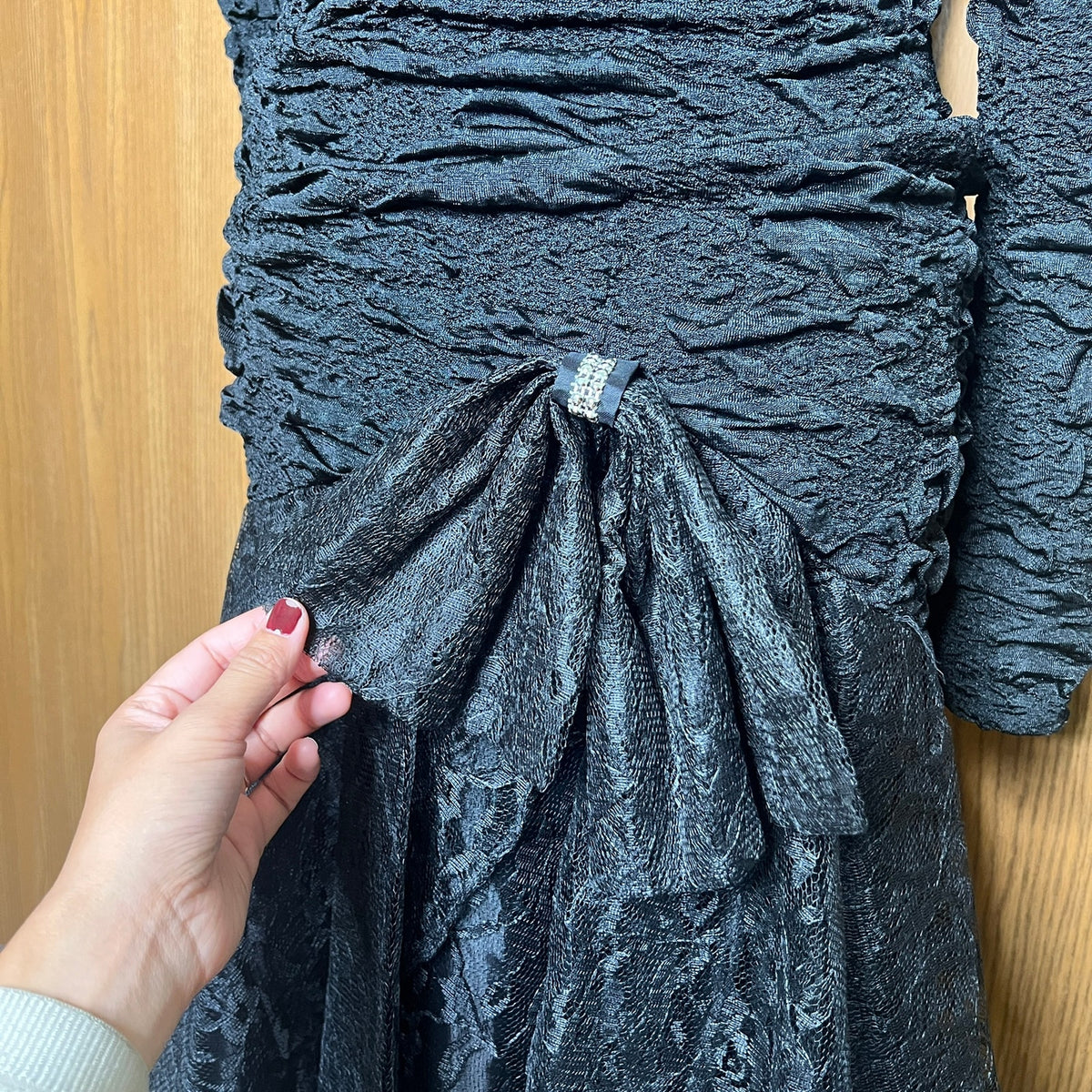 Vtg 80s Frederick's of Hollywood Dress Lace Bow Drop Waist Witchy Goth Halloween