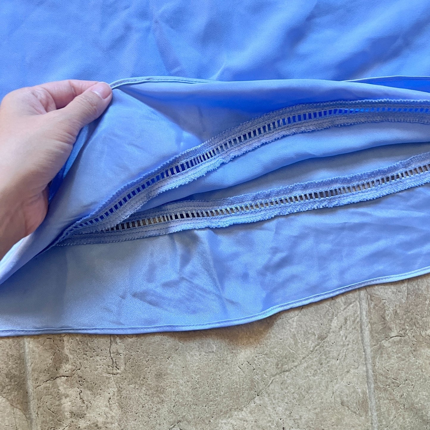 Vintage Y2K Secret Treasures Womens Babydoll Slip Dress Size L Blue Periwinkle Satin Shiny Sheer Ribbon Tie Fairy Romantic