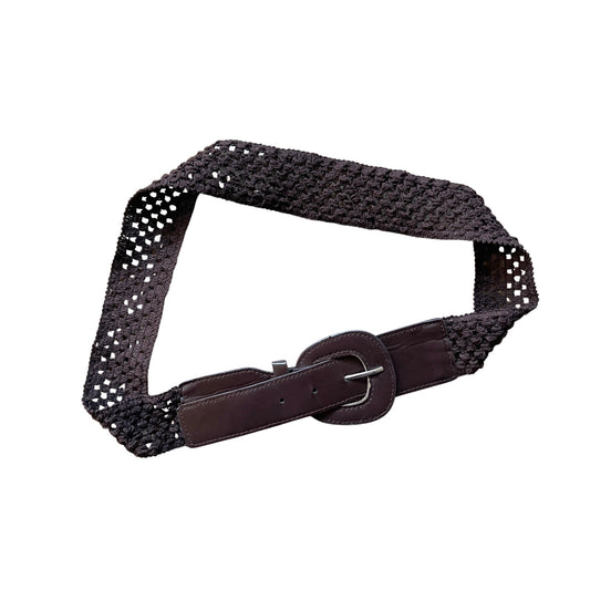 Womens Waist Belt Dark Brown Crochet Stretchy Boho Cottagecore Whimsigoth Hippie