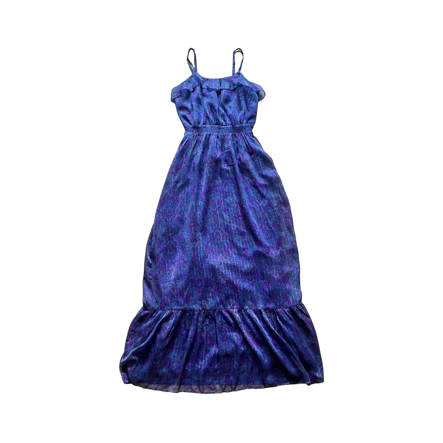 Express Womens Maxi Dress Size XS Blue Purple Paisley Metallic Stripe