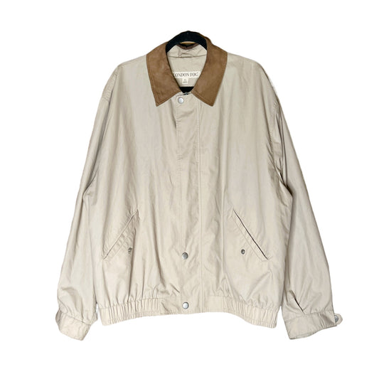 Vintage London Fog Mens Bomber Jacket Size XL Tan Leather Collar Classic Utility Minimalist Timeless