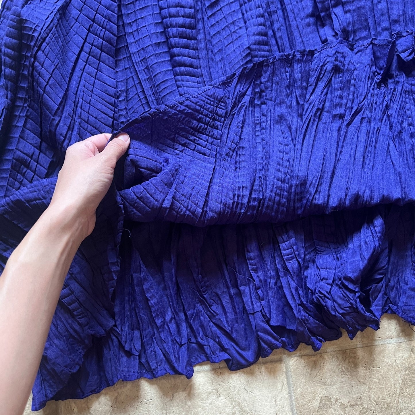 Vintage Bobbie Brooks Maxi Dress 3XL 22W Indigo Purple Crochet Neckline Crinkle Flowy