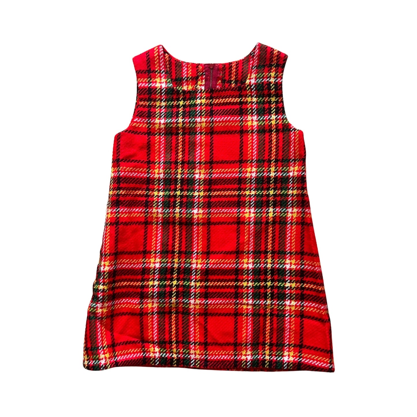 Vtg 60s Girls Red Tartan Plaid Jumper Dress Mod Preppy Academia Classic Holiday
