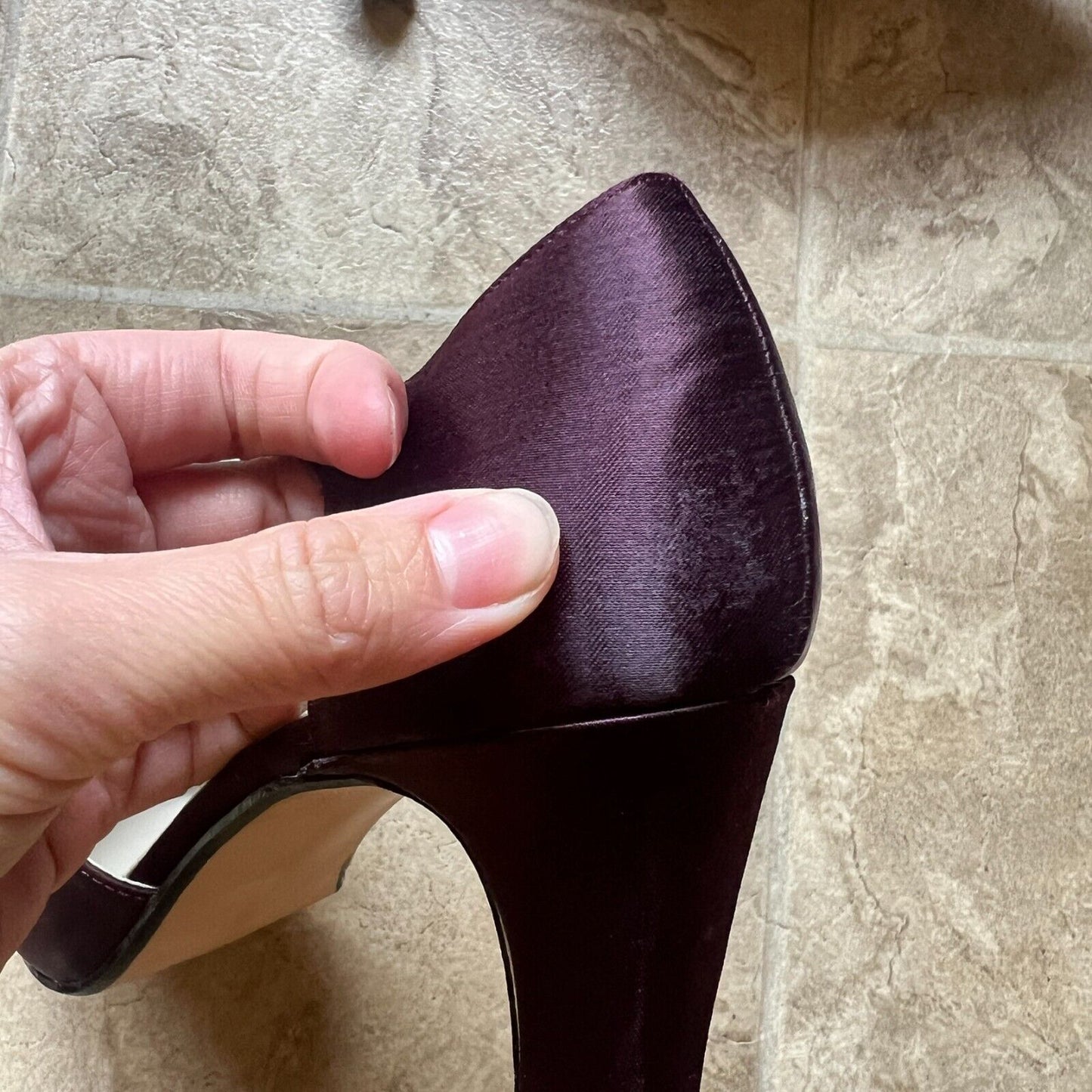 Vtg Y2K Colin Stuart Satin Heels 7.5 Purple Iridescent Formal Wedding Party Glam