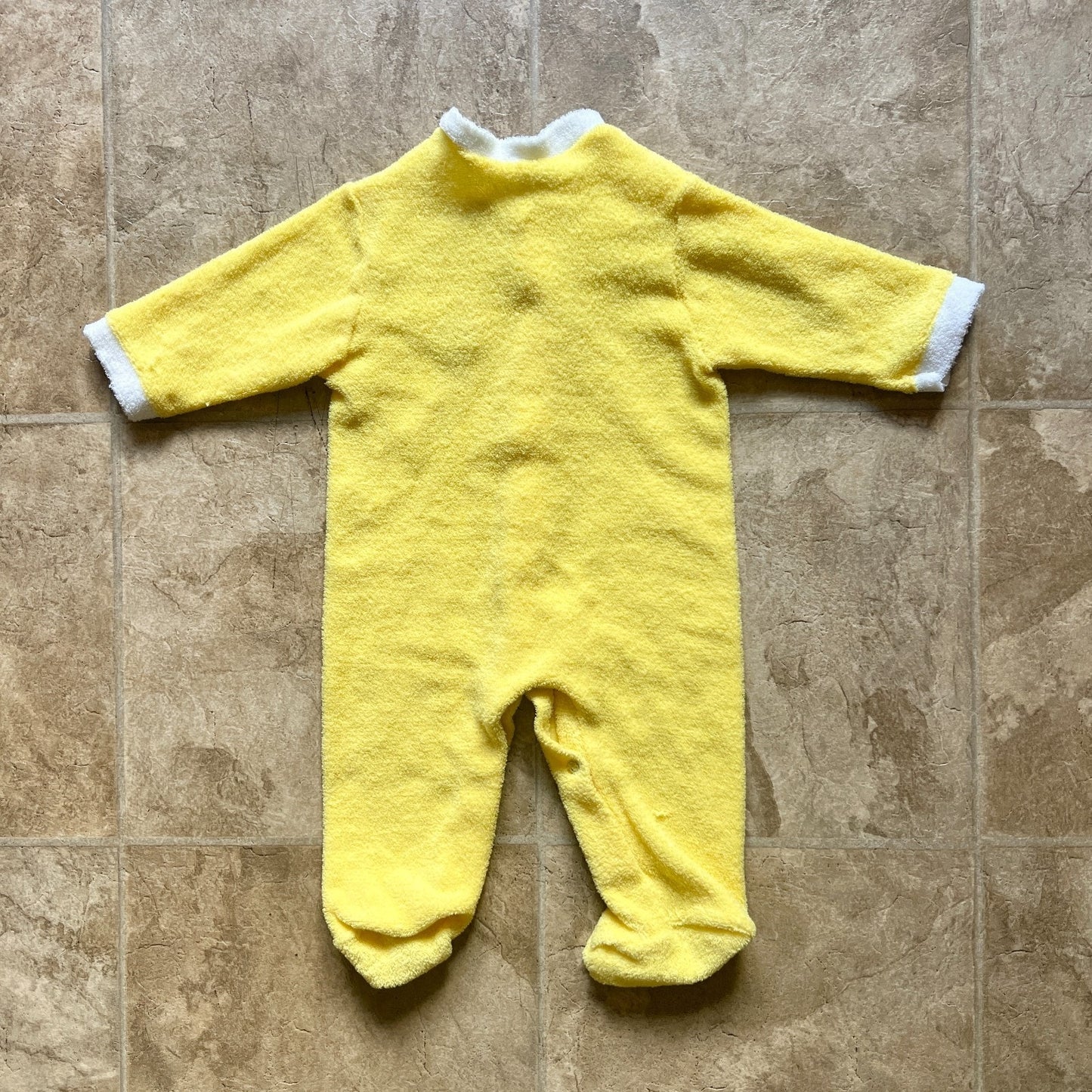 Vtg Terrycloth Sleeper Sunny Yellow Embroidered Dinosaur Retro Kidcore Kitschy