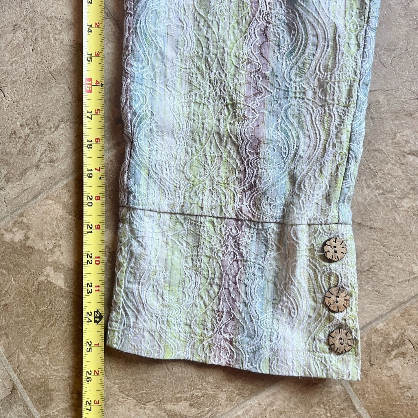 Vtg Y2K Capri Pants Multi-color Embroidered Wooden Buttons Fairy Boho Whimsical