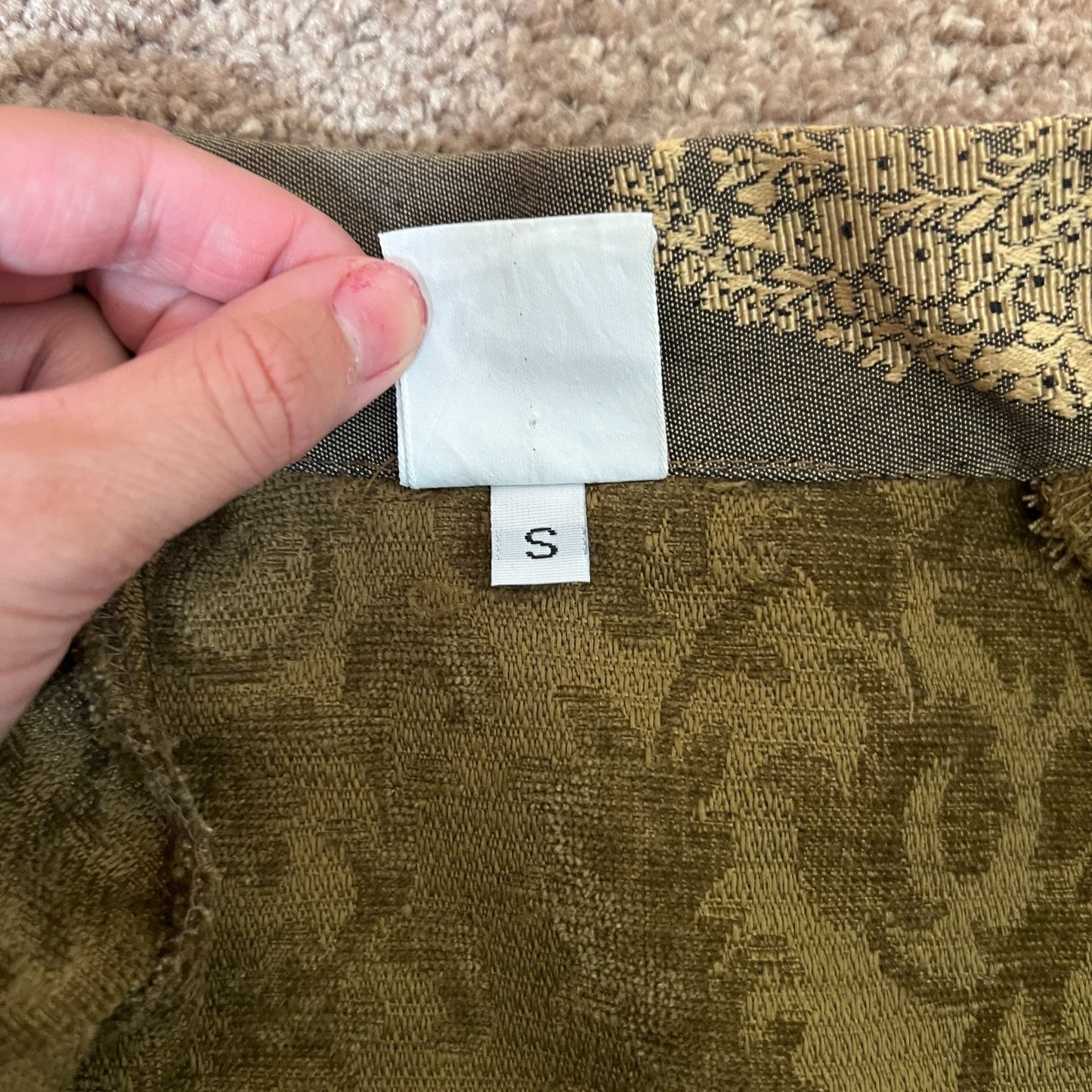 Odile Anthropologie Womens Tapestry Jacquard Jacket Size S Khaki Green Gold Vintage Inspired Artsy Eclectic Avant Garde