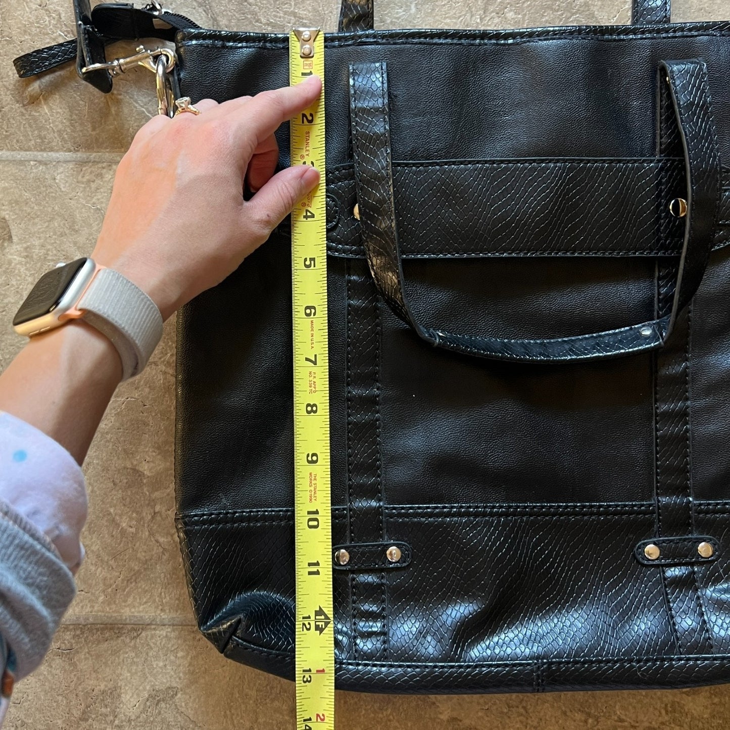 Vtg Y2K Liz Claiborne Black Faux Leather Tote Bag Removable Straps Work Business