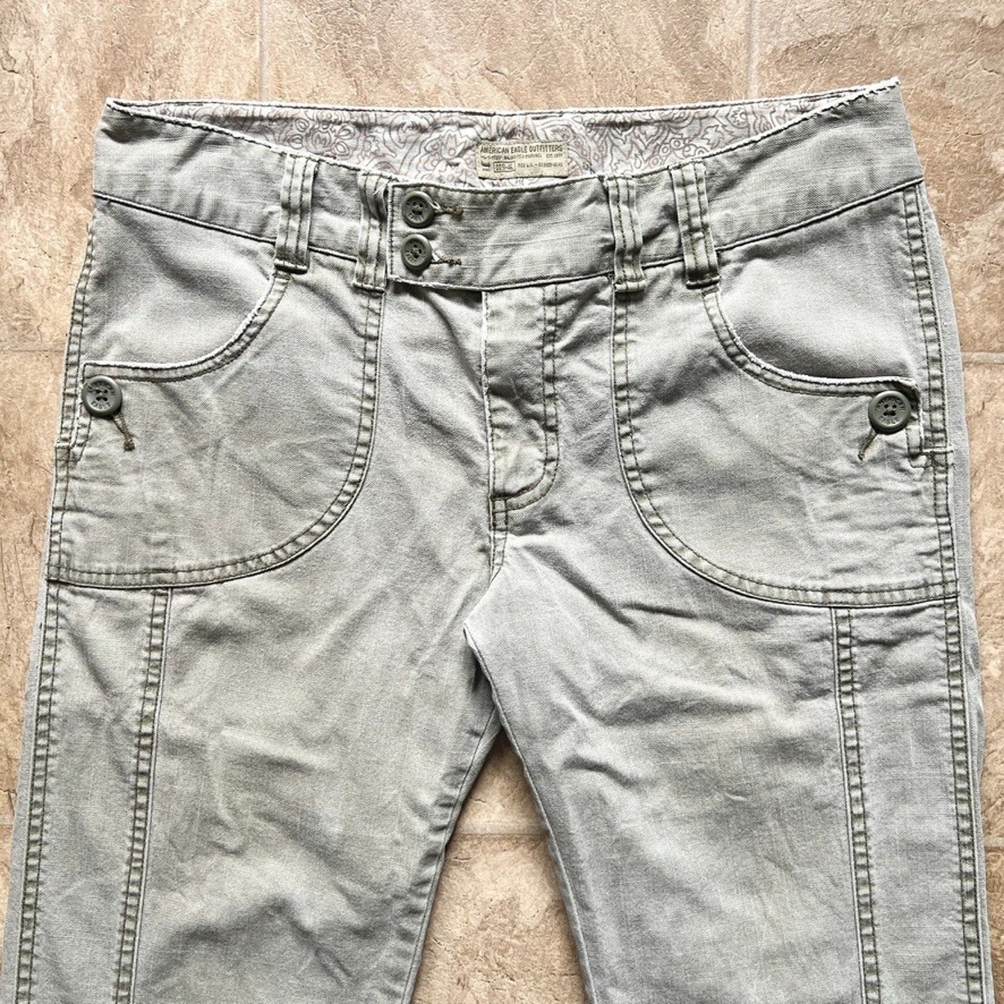 Vintage Y2K American Eagle Womens Jeans Size 8 Sage Green Low Rise Grunge