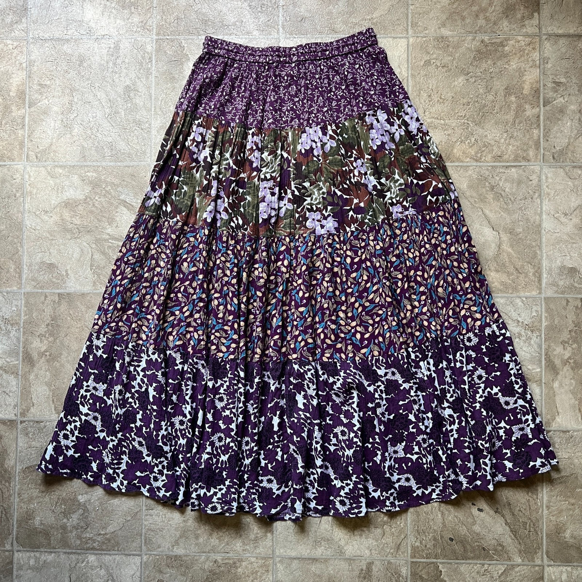 Vtg 90s Sag Harbor Maxi Skirt S Floral Patchwork Boho Whimsigoth Prairie Hippie