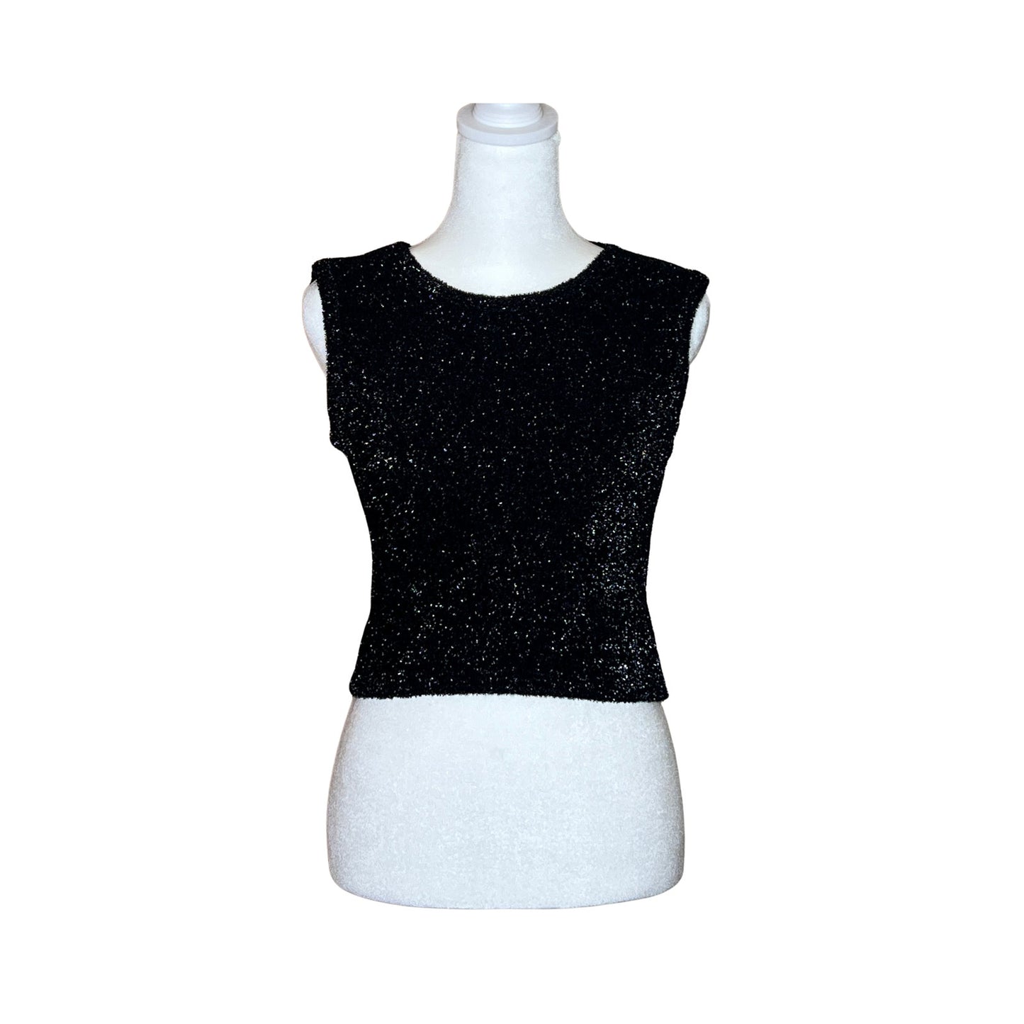 Vintage 90s Balenciaga La Mode Glittery Top Size 38 Black Cropped Shimmery NYE Holiday Party Special Occasion Luxury Glam