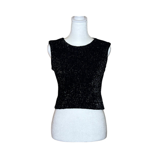 Vintage 90s Balenciaga La Mode Glittery Top Size 38 Black Cropped Shimmery NYE Holiday Party Special Occasion Luxury Glam
