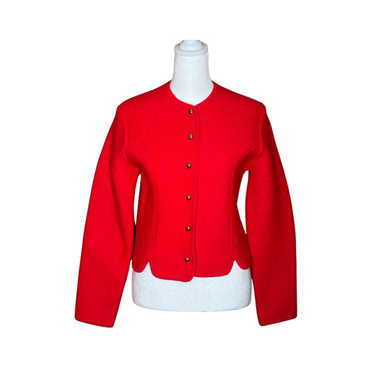Vintage 80s Tally-Ho 100% Wool Cardigan Size 10 Cherry Red Classic Holiday Christmas Old Money