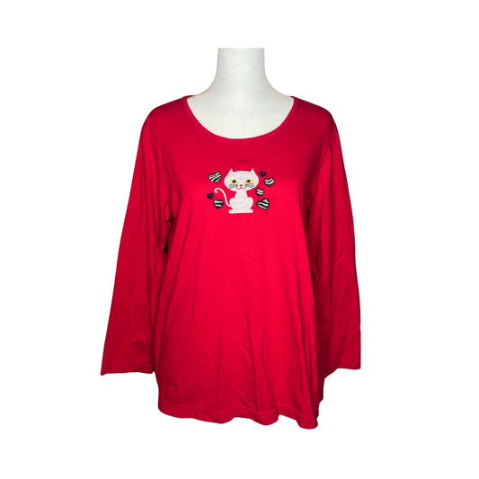 Moon Beams Cat Top M Red Zebra Print Embroidered Y2K Grunge Punk Crazy Cat Lady