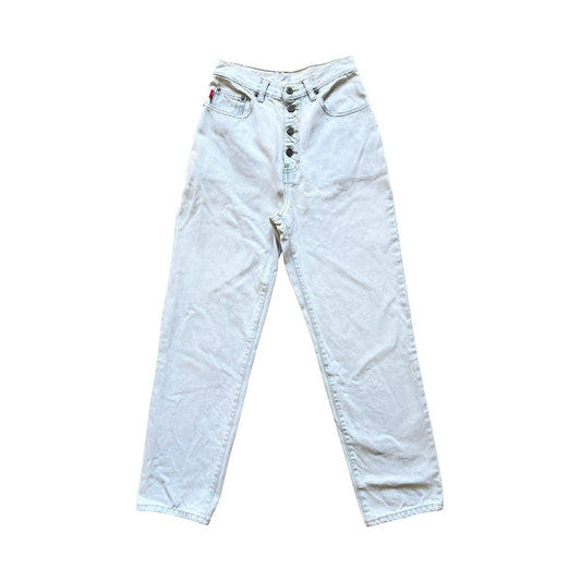 Vintage 90s No Excuses Womens Mom Jeans Size 7 High Waisted Light Wash Straight Leg Button Fly Preppy MInimalist