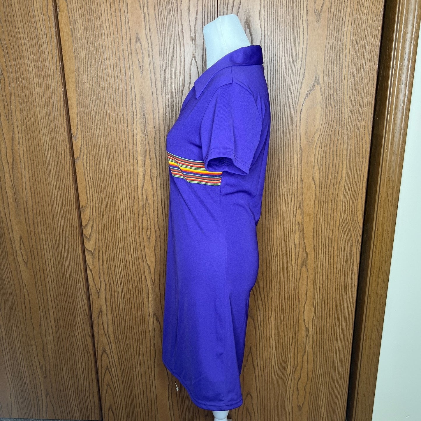 Vtg 90s Express Tricot Collared Polo Dress S Purple Rainbow Groovy Mod Sporty