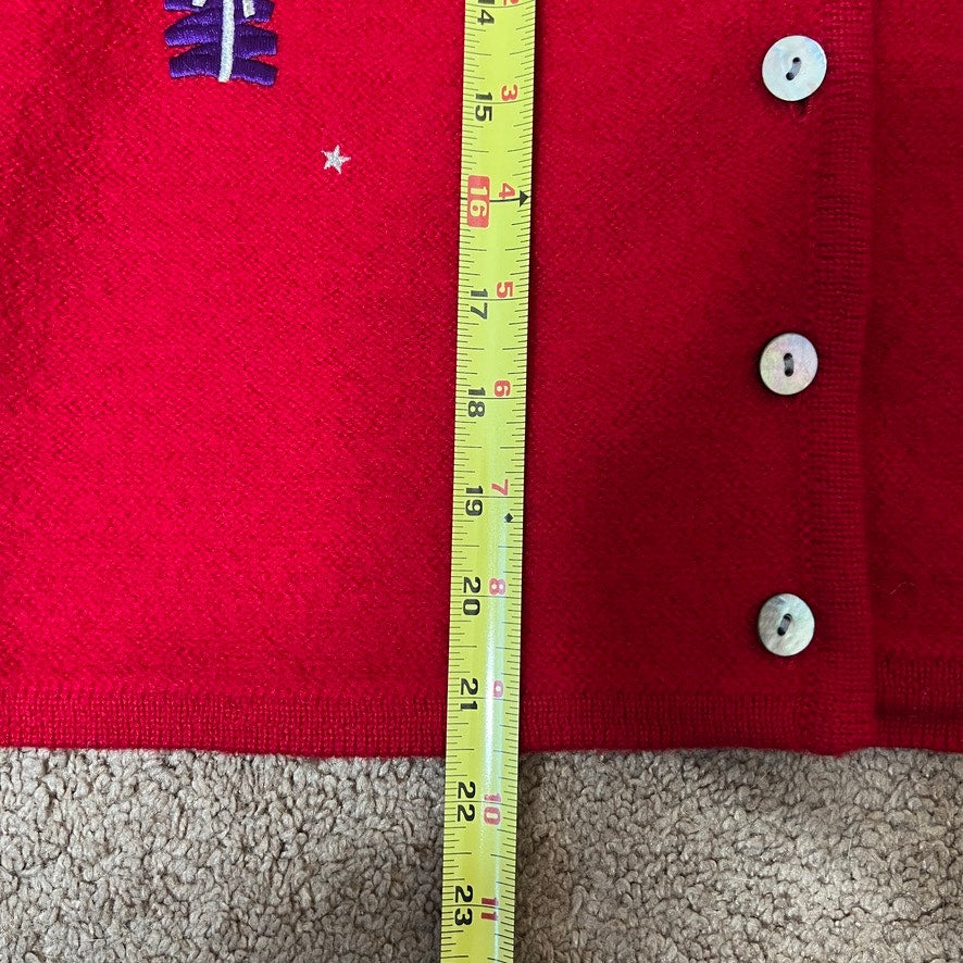 Vtg 90s Karen Scott Christmas Knit Jacket 100% Wool Red Multi-color Embroidered Presents Holiday Teacher Maximalist