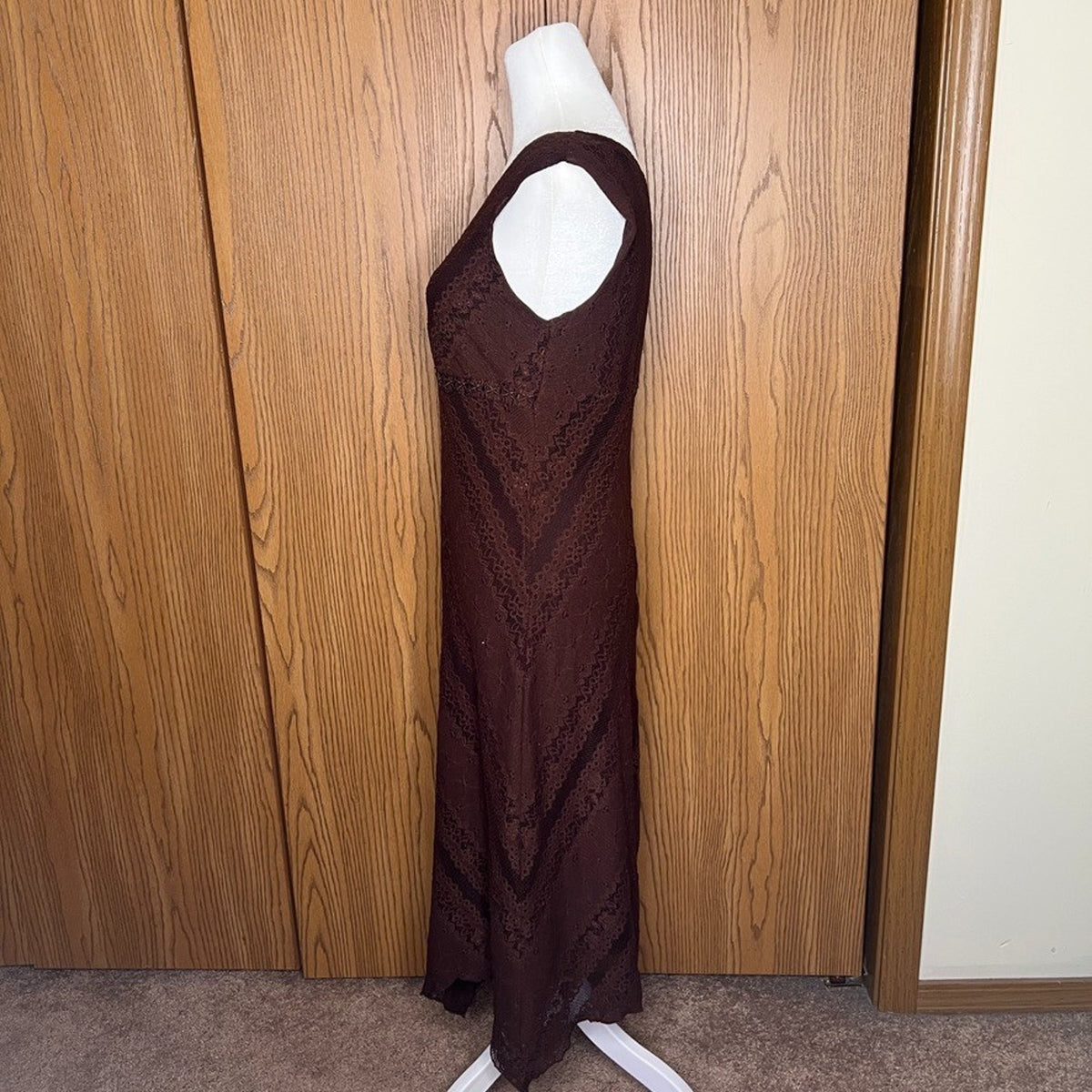 Vtg Y2K B. Moss Chocolate Brown Dress Hankerchief Lace Fairy Whimsigoth Romantic