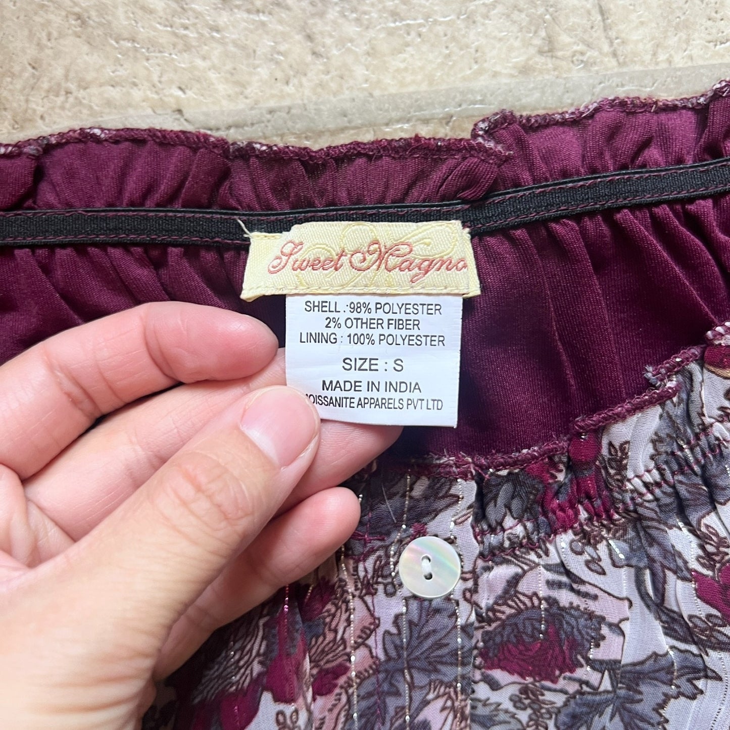 Sweet Magna Womens Maxi Dress Burgundy Purple Paisley Mixed Pattern Smocked