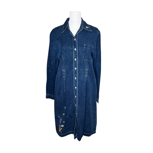 Vtg Winnie the Pooh Denim Shirt Dress M Embroidered Whimsical Cottagecore Teacher