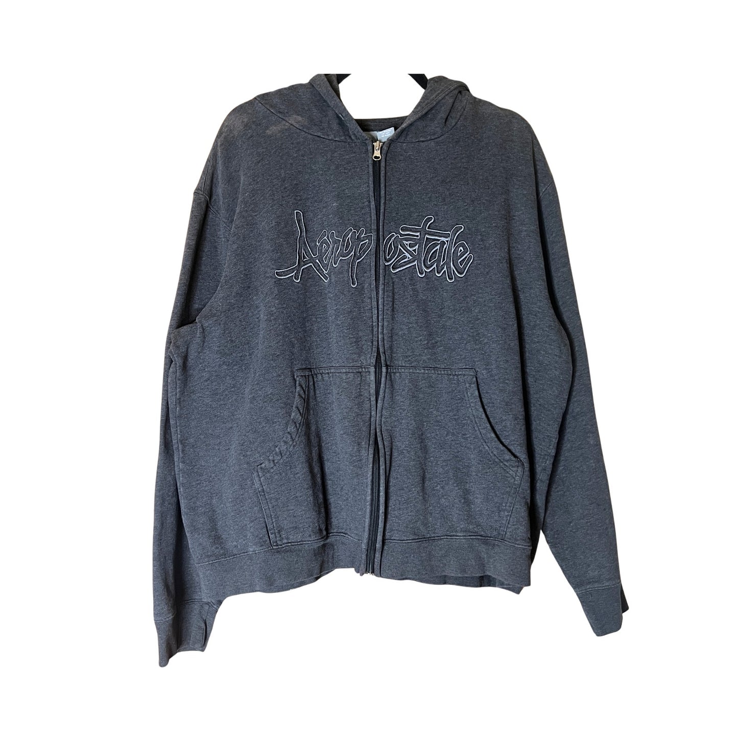Vintage Y2K Aeropostale Mens Jacket Size XL Charcoal Gray Full Zip Hooded Skater Grunge