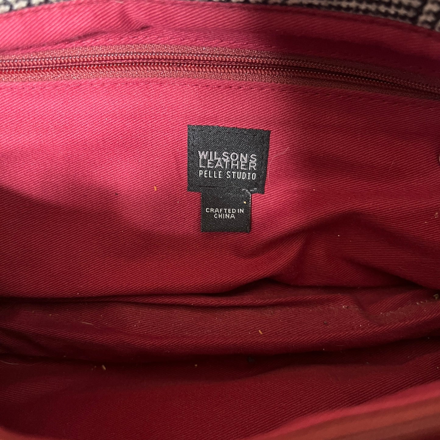 Vtg Y2K Wilson's Leather Baguette Shoulder Bag Plaid Red Lining Classic Office Minimalist