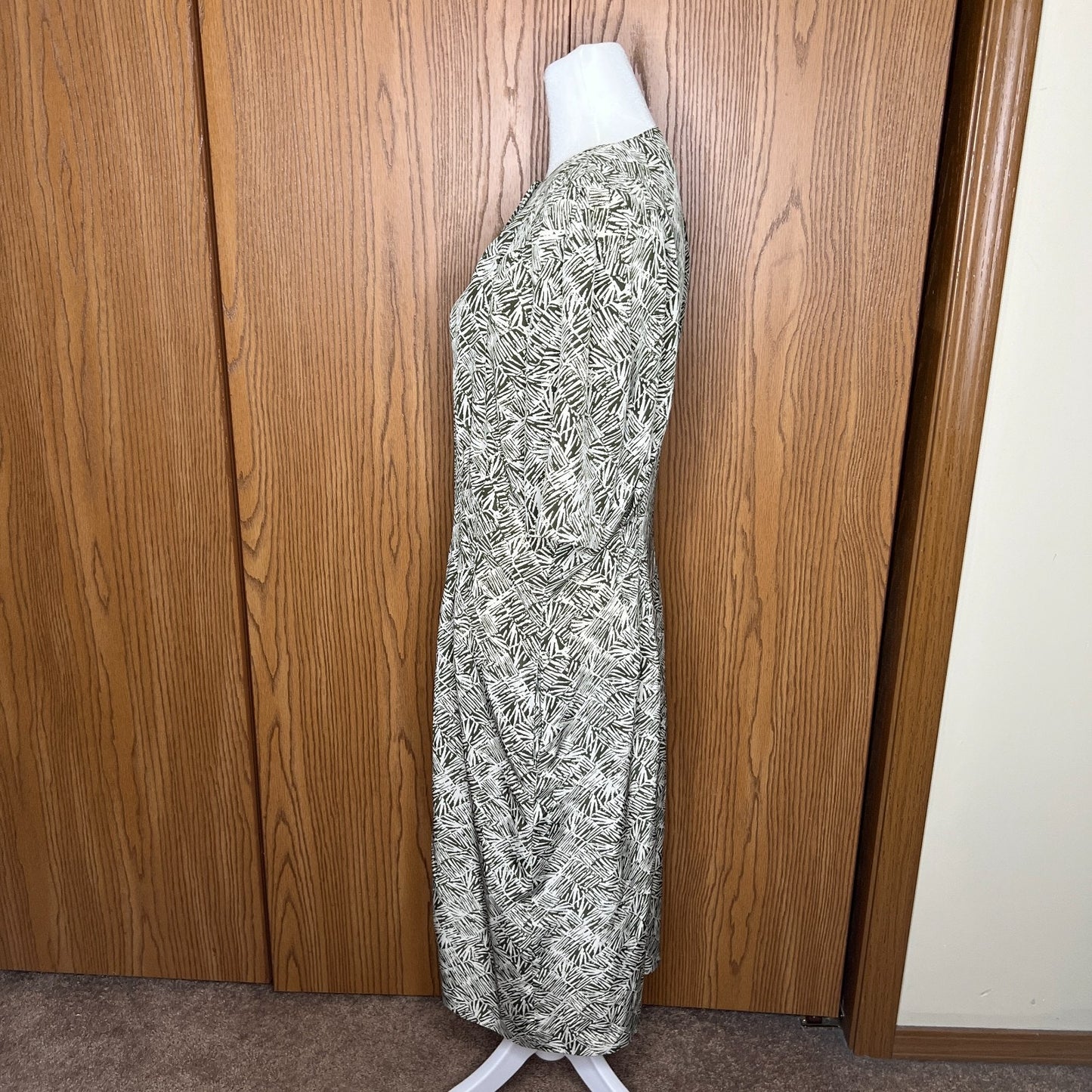Vtg 90s Liz Claiborne Dress Size 8 Green Abstract Tropical Resort Botanical Boho