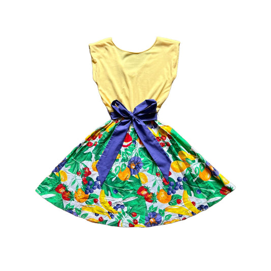 Vintage 70s Vicky Vaughn Womens Fruit Print Yellow Swing Dress Size 11