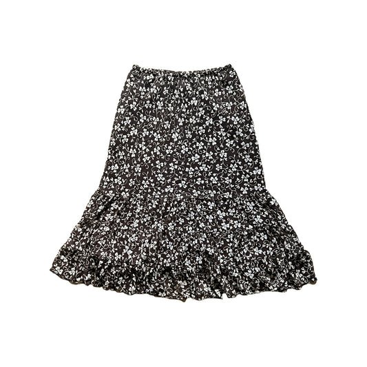 Womens Midi Skirt Size 8 Chocolate Brown Clover Leaf Pattern Flowy