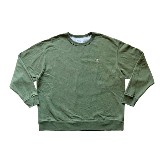 Vintage Y2K Champion Mens Pullover Sweatshirt Size 2XL Olive Green Embroidered Logo Classic Sporty Preppy