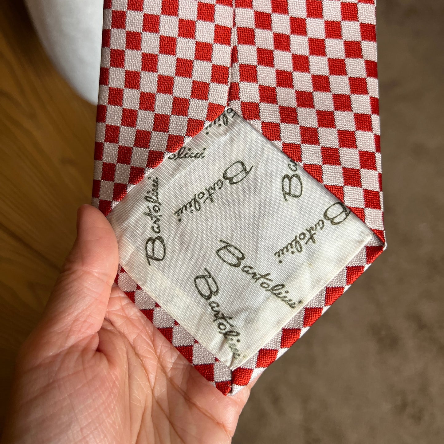 Vtg Bartolini Collection Necktie Red White Checkered Holiday Retro Clowncore Preppy
