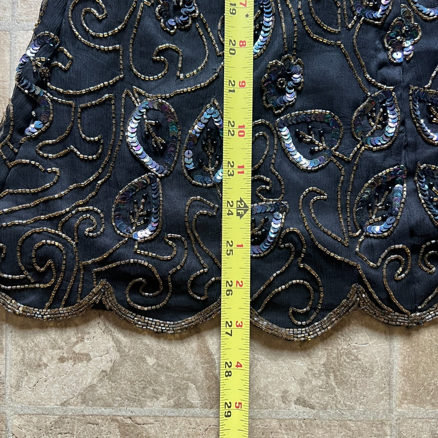 Vintage Womens 100% Silk Beaded Top L Holiday Whimsigoth Victorian Party Glam