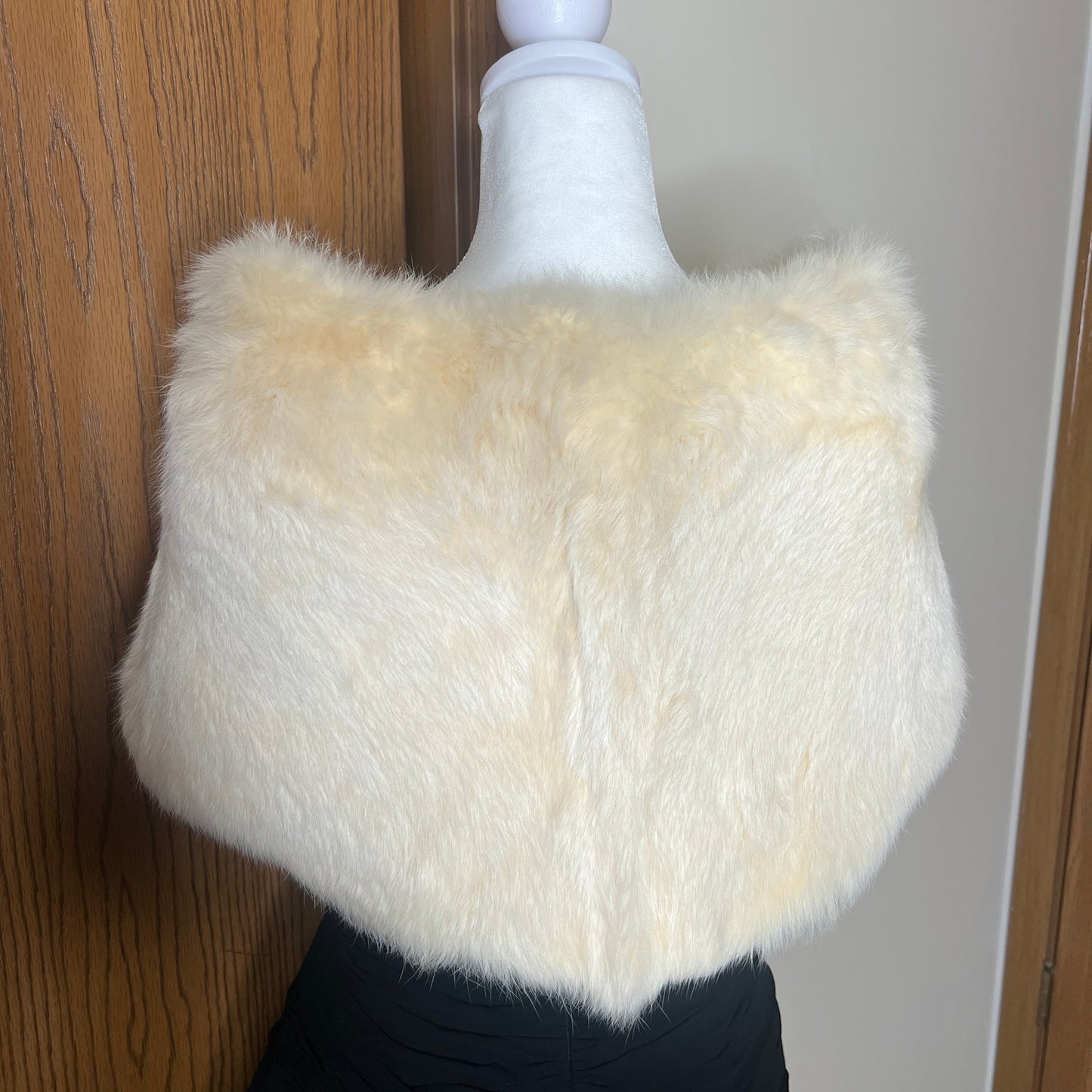 Vintage 60s Genuine Rabbit Fur Stole Shrug Ivory Cream Satin Lining Formal Holiday Bridal