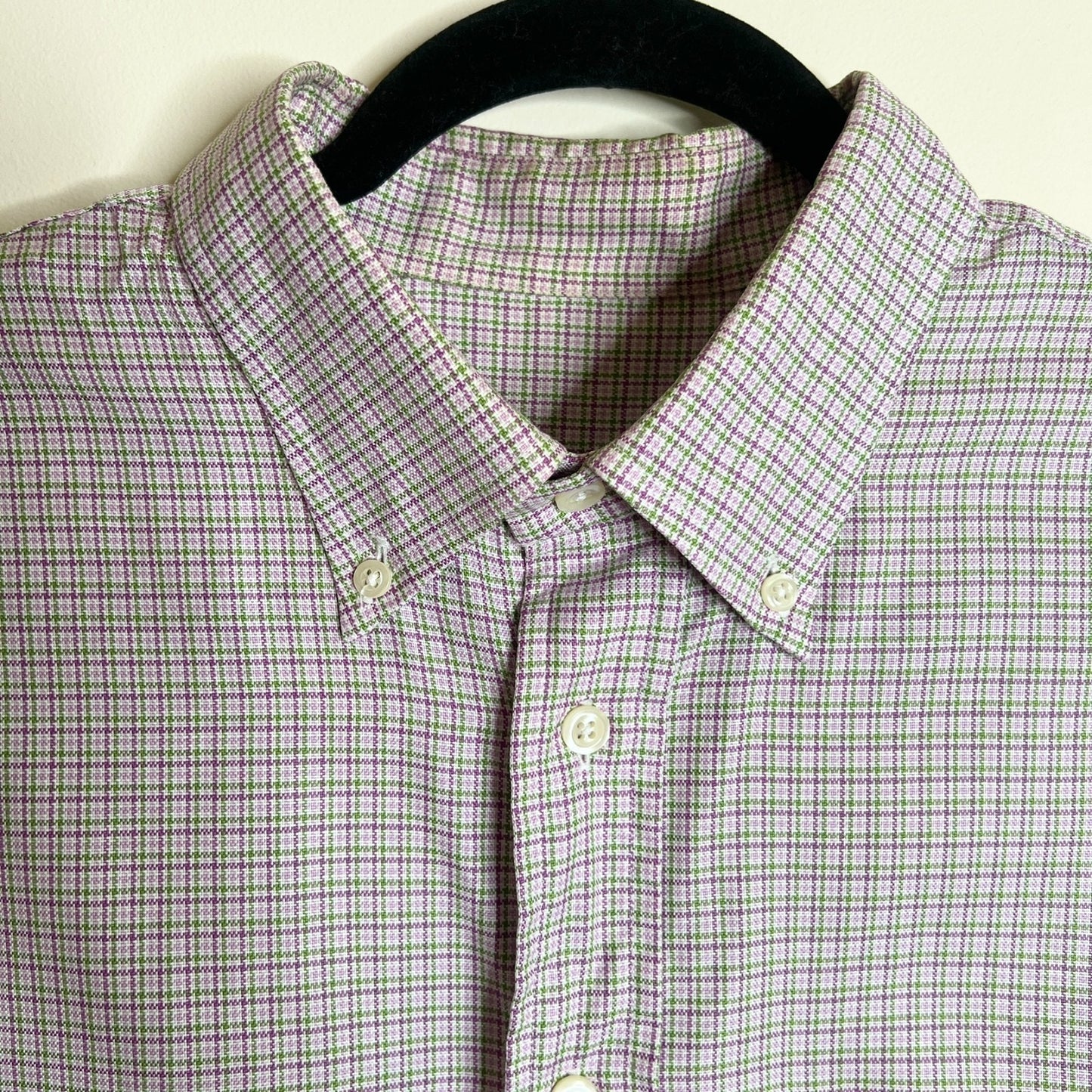 Vtg Burberry London Button-down Shirt L Plaid Purple Green Preppy Classic Career